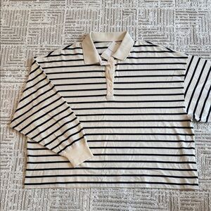 NWT Abercrombie and Fitch Striped Collared Long Sleeve Polo Cream/Navy Oversized